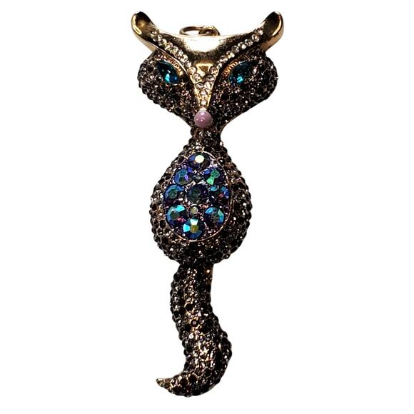 Betsey Johnson Gold Tone Rhinestone Fox Pendant Only No Chain 3" Unsigned - Picture 2 of 5